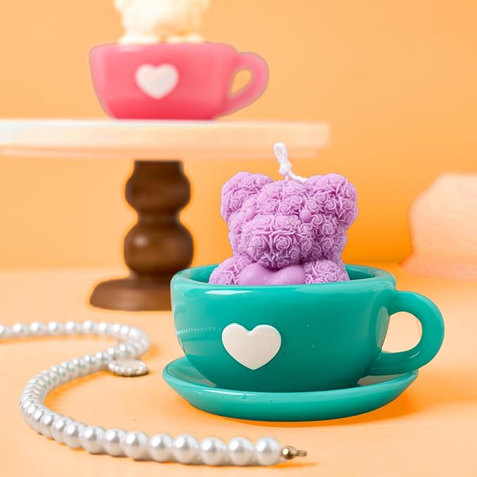 Resin Molds Coffee Cup with Saucer Silicone Mold for Resin Epoxy Casting Candle Vessel Craft Mould Jewelry Container Coaster Tray Candlestick Concrete Plaster Art Teacup Molds DIY Valentine's Day Gift