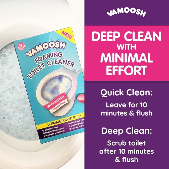Vamoosh 6-in-1 Foaming Toilet Bowl Cleaner | Self-Activating Foam Technology | Stays Active for 10 Minutes | Easy to Use | Removes Stains | Eliminates Limescale & Removes Odor | 100g (Pack of 12)