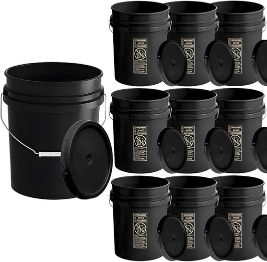 10 Pack - 5 Gallon Plastic Buckets with Lids - Food Safe, Stackable, BPA-Free Bulk Storage