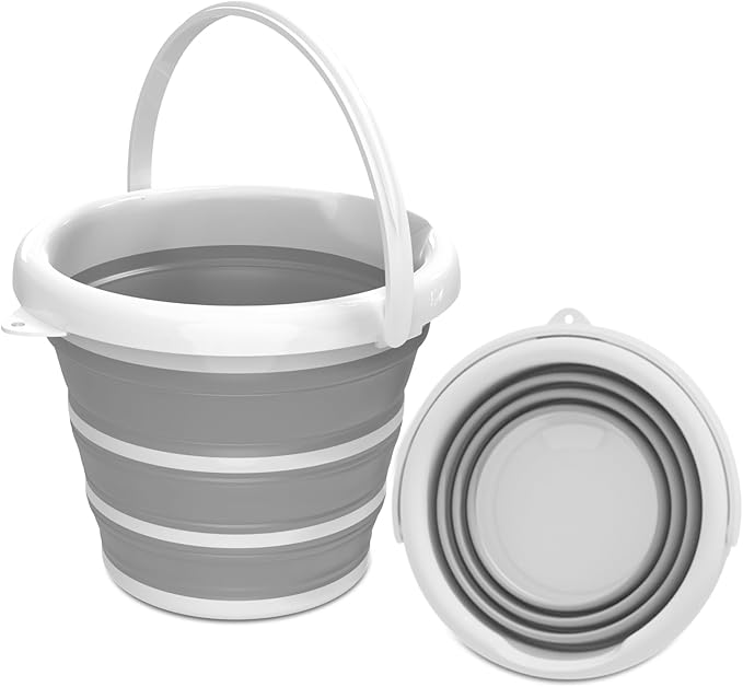 GOLDFOX Collapsible Bucket with Handle - 10L (2.6 Gallon) Portable Water Bucket for Car Wash Household Cleaning, Multiuse Folding Bucket for Outdoor Garden Camping Fishing Car Wash Space Saving- Grey