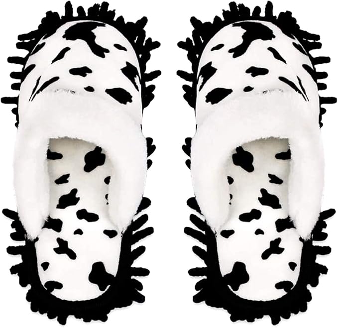 Microfiber Floor Mop Slippers House Dust Cleaning Tool Detachable Washable Shoes for Kitchen House Cleaning (Women 8.5-9/Men 11-11.5, Cow pattern)