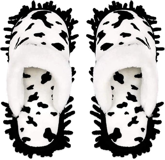 Microfiber Floor Mop Slippers House Dust Cleaning Tool Detachable Washable Shoes for Kitchen House Cleaning (Women 7-10/Men 5-8, Cow pattern)