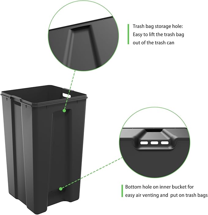 Trash Can with Lid - 30 Liter/8 Gallon Square Stainless Steel Trash Can with Odor Protection Kitchen Garbage Cans with Soft-Close Foot Pedal Step Bin for Bathroom Home Office Silver