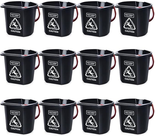 Matthew Cleaning 4.2 Gallon Mop Bucket, Heavy Duty Plastic Cleaning Bucket with Built-in Pour Spout, Mop Holder and Comfort Grip Handle, House and Commercial Cleaning Supplies, Case Pack 12 Pcs Black