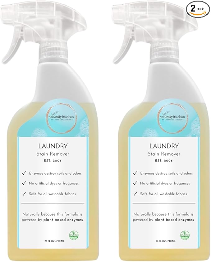 naturally it's clean Laundry Stain Remover, Spray and Odor Eliminator | Enzyme Powered and Fabric Safe | Removes Coffee, Grease, Makeup, Ink, Wine, and all Odors | 2 Pack