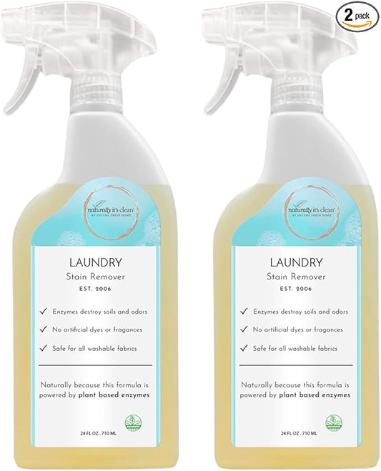 naturally it's clean Laundry Stain Remover, Spray and Odor Eliminator | Enzyme Powered and Fabric Safe | Removes Coffee, Grease, Makeup, Ink, Wine, and all Odors | 2 Pack