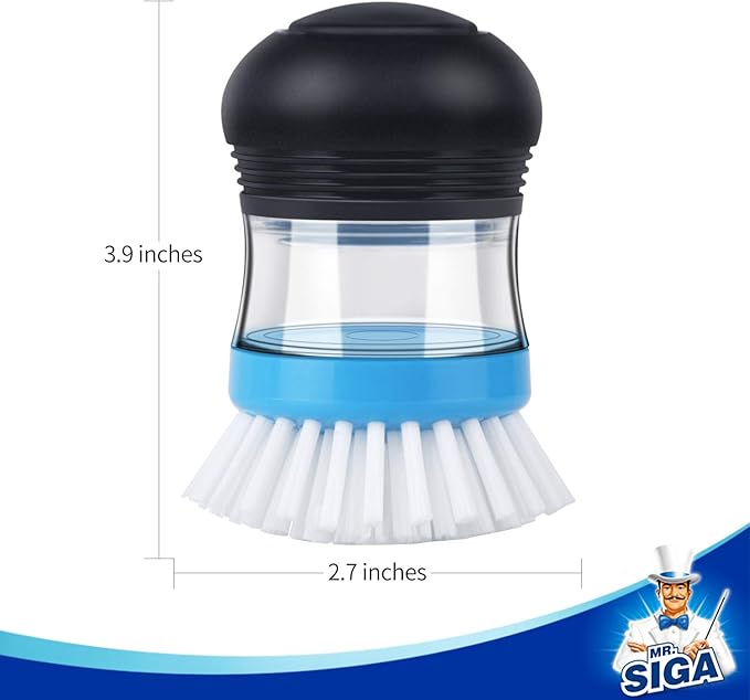 MR.SIGA Soap Dispensing Palm Brush, Kitchen Brush for Dish Pot Pan Sink Cleaning, Pack of 2, Navy/Blue