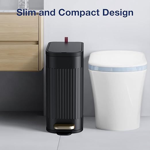 BETHEBEST Trash Can with Lid,Soft Close,Step Pedal,4 Gallon/15 Liter Stainless Steel Bathroom Trash Can with Removable Inner Waste Bin,Small Garbage Cans for Bathroom, Bed Room,Office, Kitchen(Black)