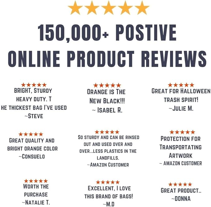 Plasticplace 55-60 gallon Trash Bags │ 1.2 Mil │ Orange Heavy Duty Garbage Can Liners │ 38” x 58” (50 Count)