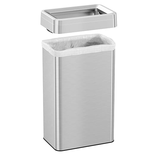 iTouchless 18 Gallon Rectangular Open Top Trash Can and Recycle Bin with Dual AbsorbX Odor Filters, Space-Saving Large Capacity Commercial Grade 68L Receptacle for Home Office, Garage, Stainless Steel