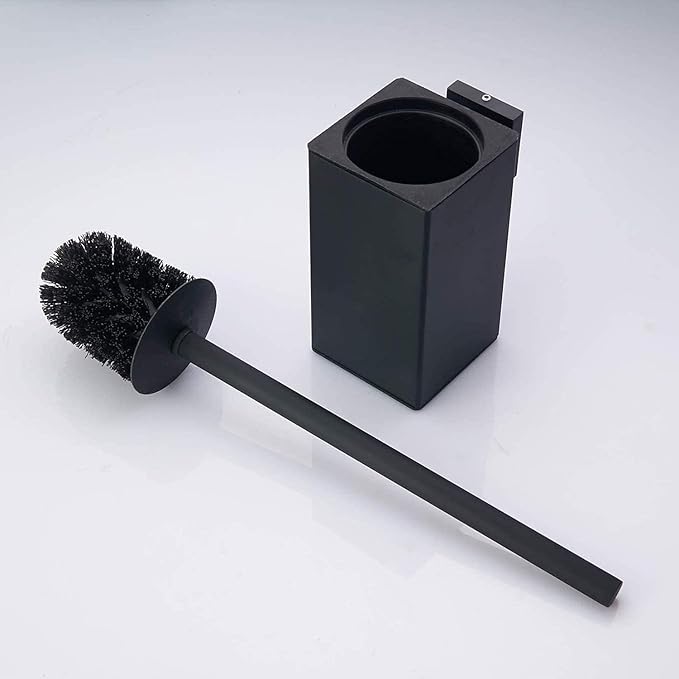 Toilet Brush and Holder Set Wall Mount or Freestanding KWQKEM Modern Toilet Bowl Cleaners Brush and Holder with Lid 304 Stainless Steel (Matte Black)