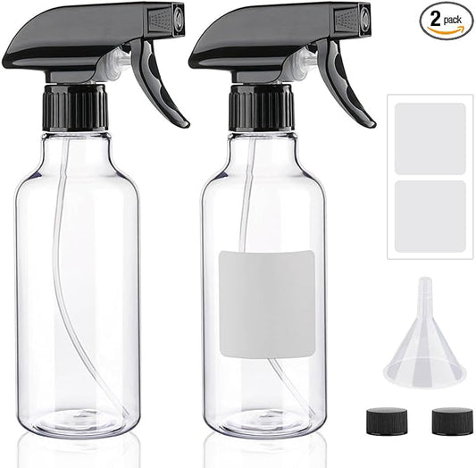 Spray Bottles 12oz Plastic Empty Spray Bottle for Hair Mist/Stream Spraying Heavy Duty Square Water Spray Bottles for Cleaning Solutions, Plants, Essential Oils 2 Pack (12oz)