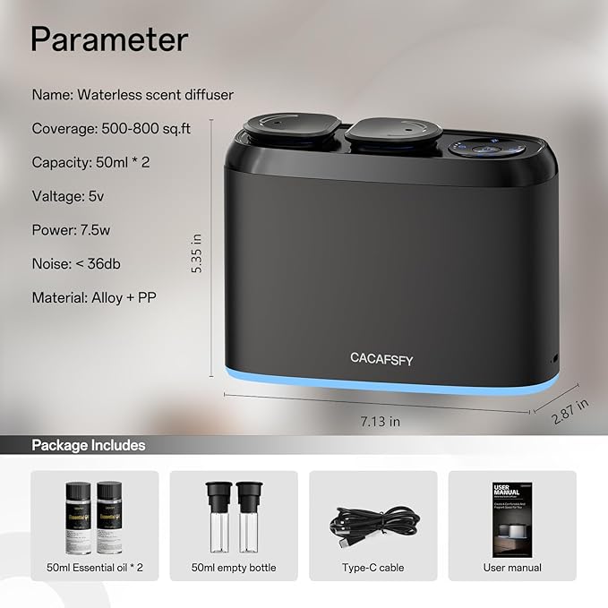 Waterless Scent Diffuser,Two 50ml Hotel Scent Oils Included-Whole House Air Freshener-Scent Diffusers for Home,Office,Essential Oil Diffuser Large Room,Smart, Cold-Air Tech,App Control