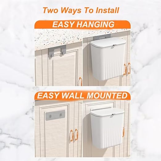 2.4 Gallon Kitchen Trash Can with Lid Compost Bin for Counter Top or Under Sink Large Capacity Garbage Can for Kitchen Bathroom Bedroom Laundry Room (White)