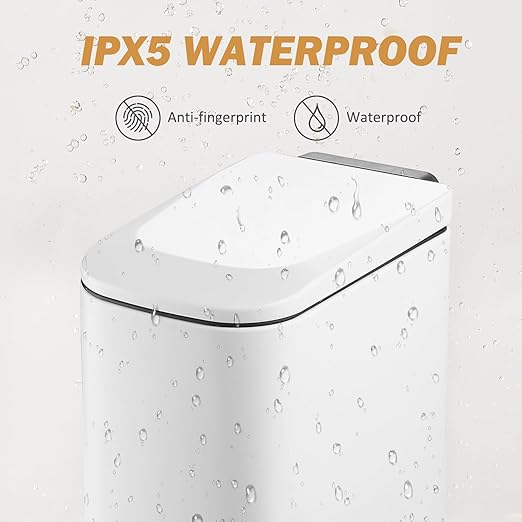 Slim Bathroom Trash Can with Lid Stainless Steel Garbage Can with Removable Inner Bucket Small Wastebasket with Step Pedal for Toilet Office Bedroom (Matte White, 1.8 Gallons)