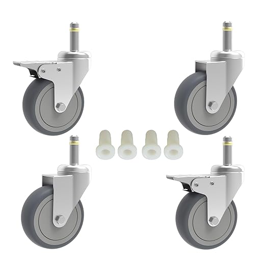 2-Inch Swivel Stem Caster, 7/16-Inch Stem Diameter Rubber Wheel, Thermoplastic Rubber TPR Replacement Wheels - 4 Pack(2 Brakes 2 Swivel)