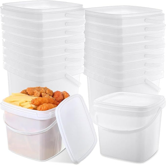 Mifoci 12 Pcs 5 Qt/ 169 Oz/ 5 L Plastic Food Containers, 1.24 Gallon Ice Cream Buckets with Lids and Handle Reusable Square Deli Containers Freezer and Microwave Safe for Kitchen Food Drinks Storage