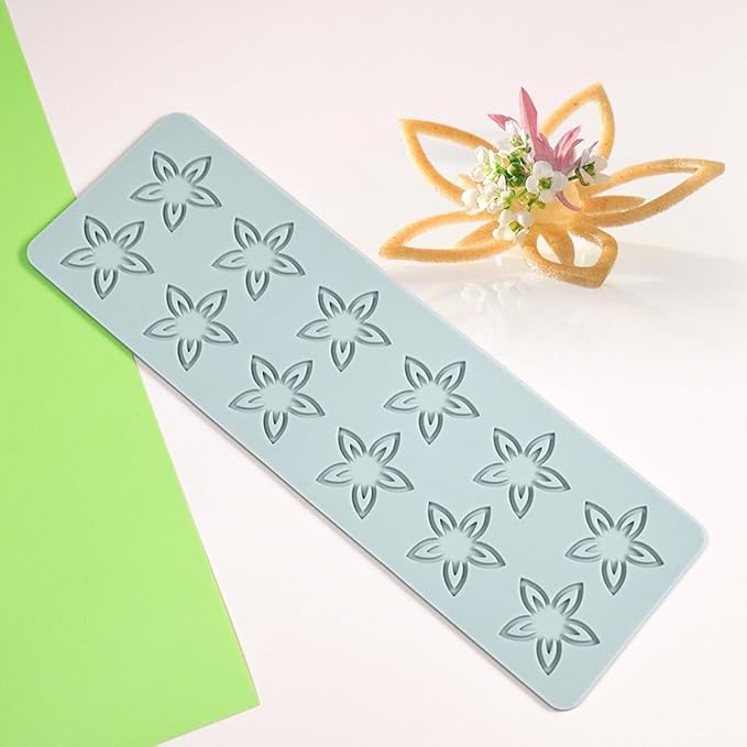TUKE Tuille Mold Flower Chocolate Silicone Mold 3D Hollow Fondant Mold Cake Topper Hollow Silicone Mold Candy Mold Lace Mat for Cake Decorating Chocolate Fondant Tuille (Flower J_9.84x3.2x0.12inch)