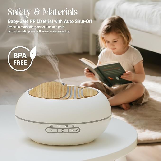 SALKING Essential Oil Diffuser 400ml, Diffusers for Essential Oils with 2 Mist Mode, Aromatherapy Diffuser Cool Mist Humidifier with 7 LED Night Light, Timer & Auto-Off, Large Room Diffuser (White)