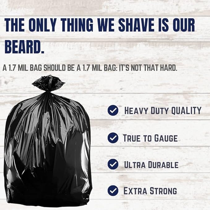 PlasticPlace 33 Gallon Trash Bags │ 1.7 Mil │ Black Garbage Can Liners │ 33" x 39" (100 Case)