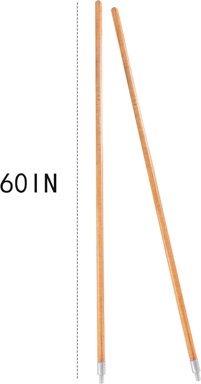 Matthew Cleaning Commercial 60inch Screw On Mop Handle for Floor Cleaning Heavy Duty Mop Head Replacement Holder Industrial Grade Lacquered-Wood Handle with Threaded Metal Tip - 6 Pack
