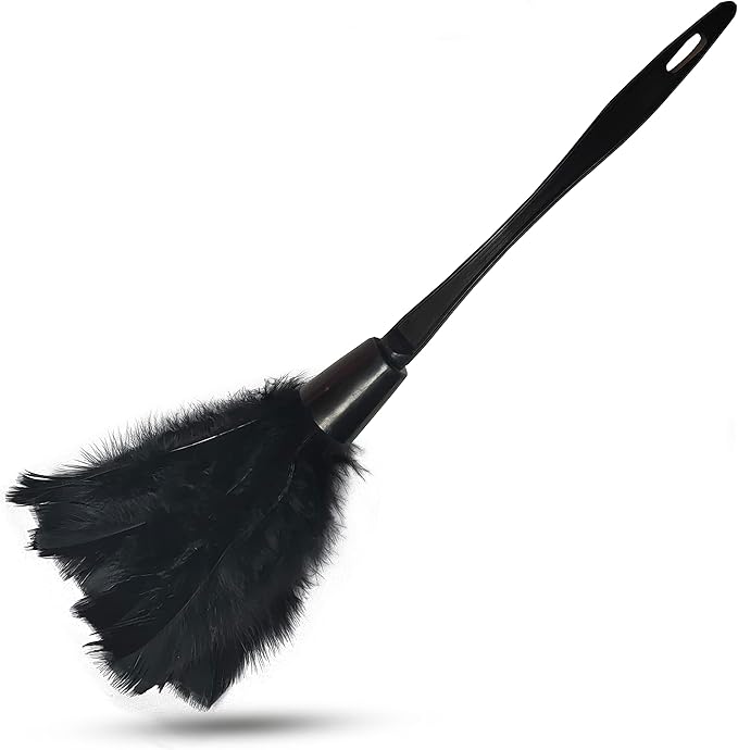 14 Inch Turkey Feather Duster – Lightweight Cleaning Brush for Home, Office, Furniture, Blinds, and Electronics（Black）