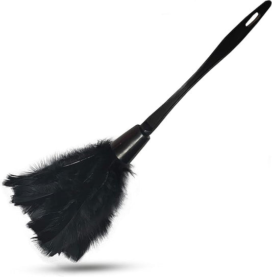 14 Inch Turkey Feather Duster – Lightweight Cleaning Brush for Home, Office, Furniture, Blinds, and Electronics（Black）