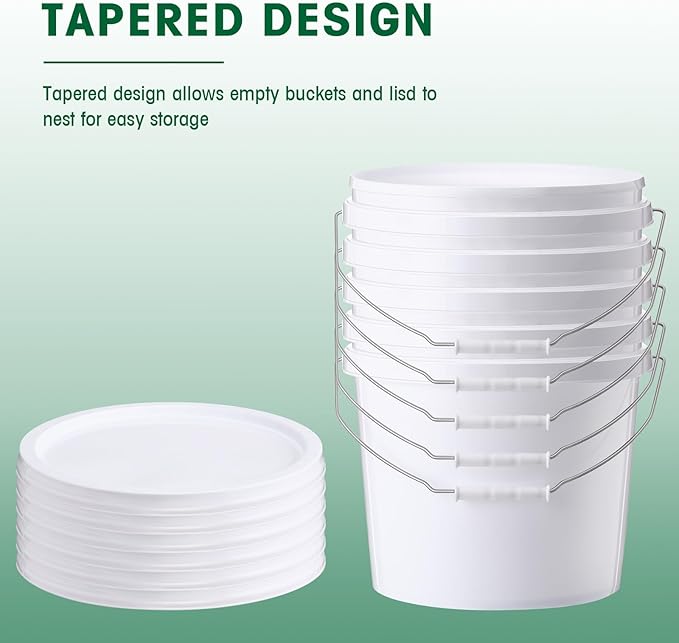 Tioncy 10 Pcs 2 Gallon Plastic Bucket with Lid Heavy Duty 2 Gallon Bucket Pail with Lid Handle for Storage Container Home Household Cleaning (White)