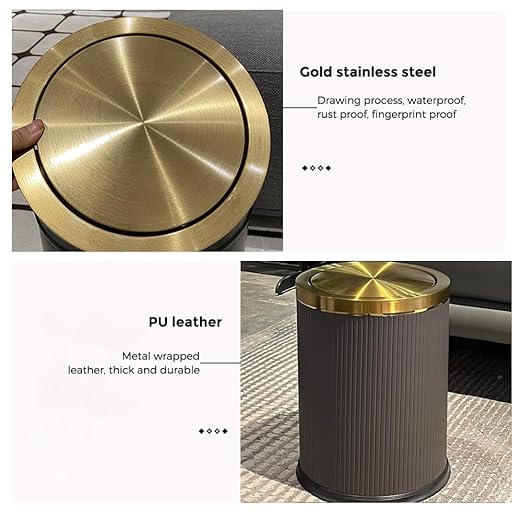 15L/4GAL Gold BedroomTrash can,Gold Bathroom Garbage can with lid，Small Trash Can with Flipping Lid, 4gallon,Garbage cans for Bedroom,Kitchen，Office,Hotel(15L-Gary)