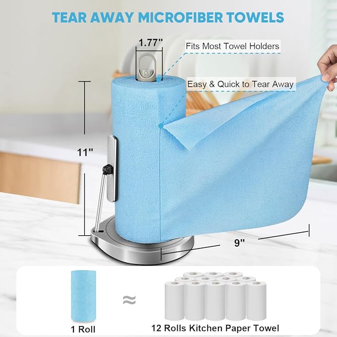 AIDEA Microfiber Cleaning Cloth, Shop Towels 330 Sheets 6 Roll, Microfiber Towels for Cars, Blue Shop Rags Washable, Cleaning Rags Reusable Paper Towels for Automotive, Workshops, House,11×9"