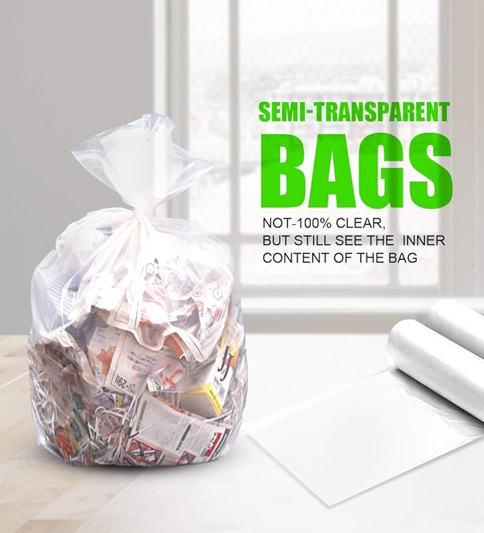 FORID 13 Gallon Trash Bags - Clear Plastic Garbage Bags Medium Tall Trash Can Liners for Kitchen Office Home Waste Bins Unscented One Box with 5 Roll 110 Count 55 Liter - Thick & Durable Trash Bag