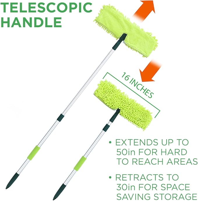 Pine-Sol Telescopic Microfiber Dry/Wet Mop – Dust Mopping for Cleaning Hardwood Floors, Tile, Laminate | Swivel Sweeper with Washable Pad and Extendable Metal Handle