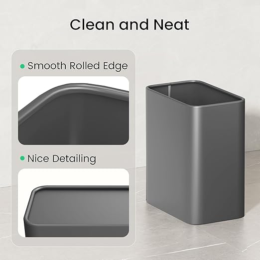 Cesun Small Bathroom Trash Can, 2.1 Gallons, Open-Top, Gray Metal, Stainless Steel, Modern, Ideal for Bathroom, Bedroom, Home Office,Toilet, Rv,Near Desk, Under Sink