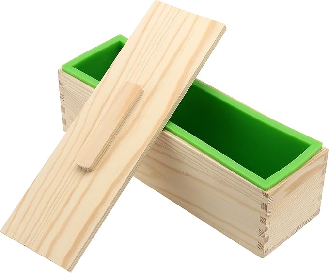ZOENHOU 3PCS 42oz Green Soap Molds with 3 Lids, Flexible Rectangular Silicone Soap Making Molds Kit with Wood Box DIY Tool Set for Soap Making Supplies