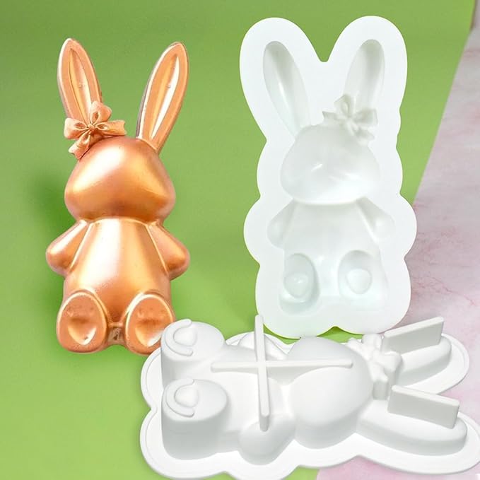 mostsom 3D Bow Bunny Silicone Candy Molds Silicone Molds for Hard Candy, Chocolate, Gummy Caramel, Ganache, Ice Cubes (Rabbit L_7x3.8x1.52inch)