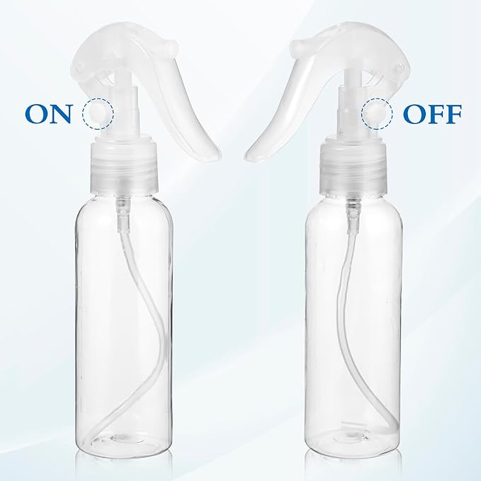 3 Pcs Plastic Spray Bottles, 3.38oz/100ml Empty Small Water Spraying Bottles for Plant, Clear Fine Mist Travel Mini Bottle Set Refillable Container with Adjustable Nozzle for Hair Cooking Clean