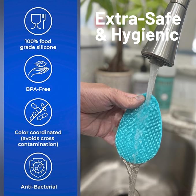 Silicone Dish Sponge Dish Scrubber (Oval and Square) - Dual-Sided, Food Grade Silicone Sponges for Dishes and Housecleaning 2-Pack