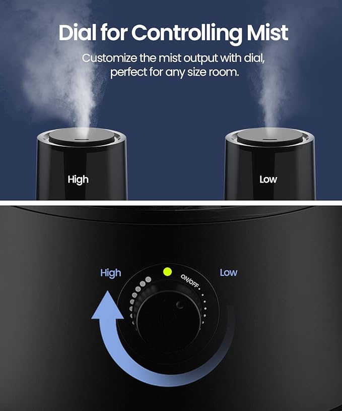 raydrop Humidifiers for Bedroom, Humidifiers for Home & Large Room, Cool Mist Humidfiers for Baby and Plant, Adjustable Mist Level, Auto Shut-Off, Black, 4.0L