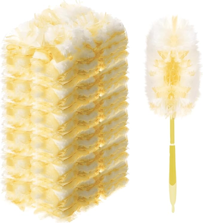 Vesici 300 Pcs Duster Refills Compatible with Swiffer Dusters Bulk Disposable Replacement Thickened with 1 Handle Heavy Duty for Cleaning, Office (Yellow)
