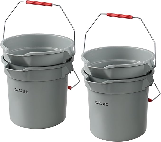 Teyyvn 4-Pack Commercial Round Bucket, 3.5 Gallon Industrial Round Utility Pail with Handle, Gray