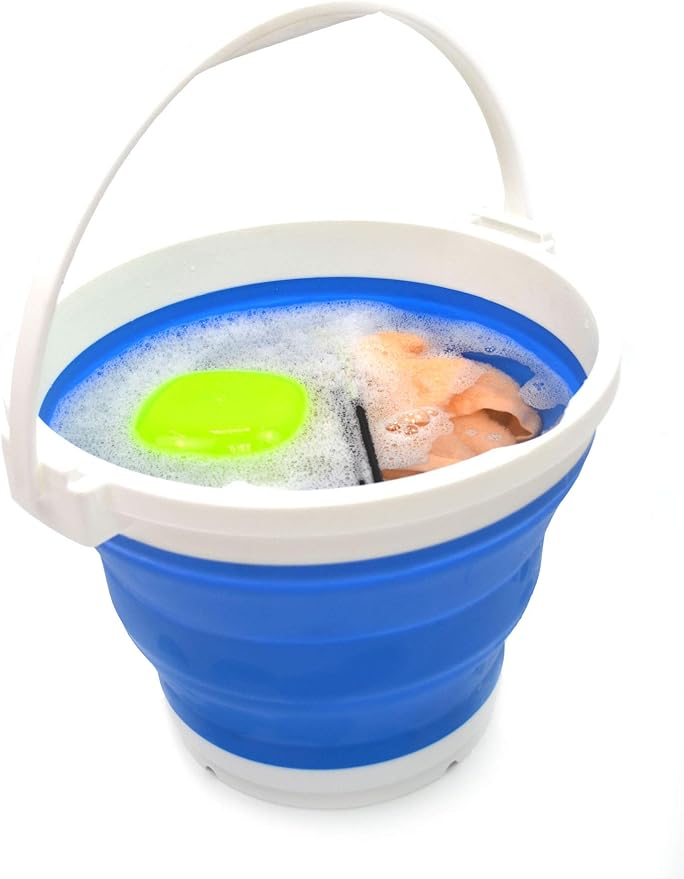 SAMMART Set of 2-10L (2.64Gallon) Collapsible Fishing Bucket Locking Lid, 31cm Dia. (2, Blue)