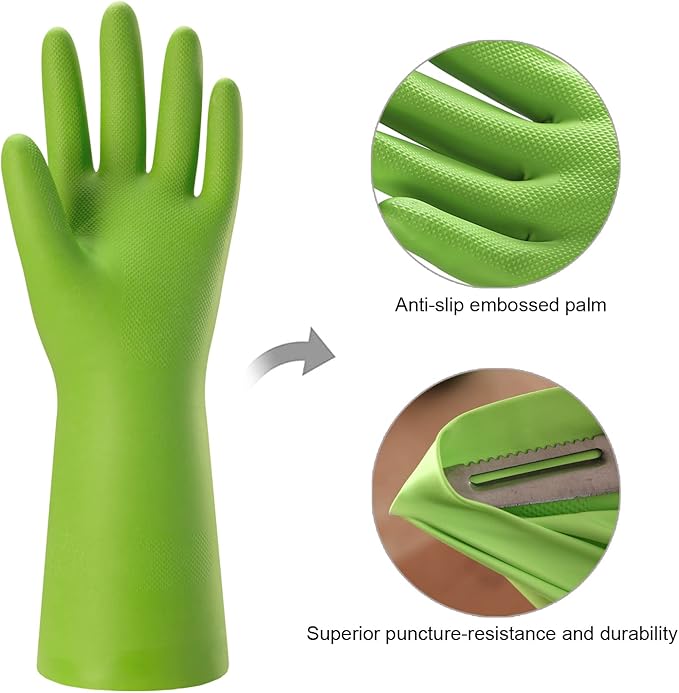 Bamllum 3 Pairs Rubber Cleaning Gloves for Household - Reusable Dishwashing Gloves for Kitchen, Flexible Long-lasting & Waterproof (Medium, Green+Red+Orange)
