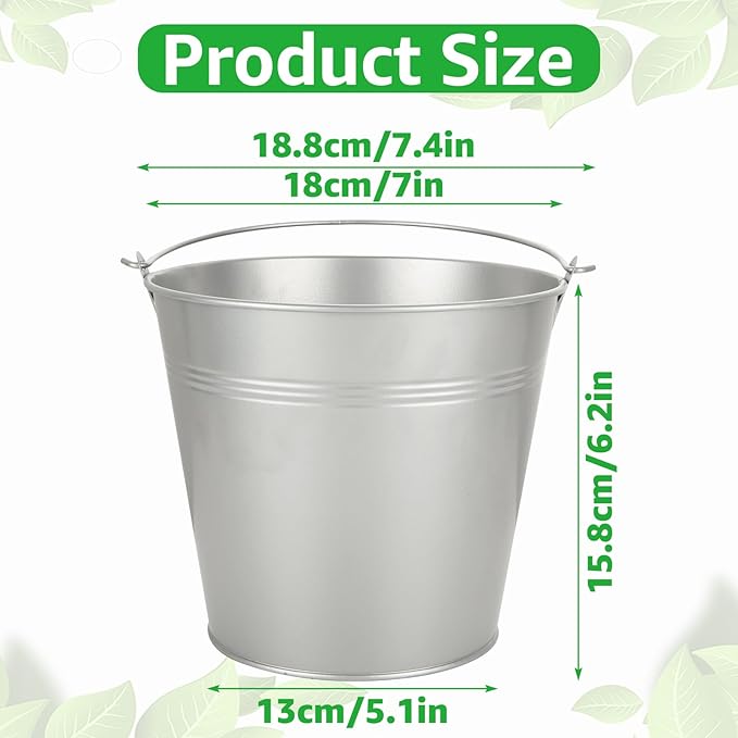 6PCS 6Inch Galvanized Buckets with Handles - Small Metal Flower Pot Planters for Home Decor, Wedding Decorations