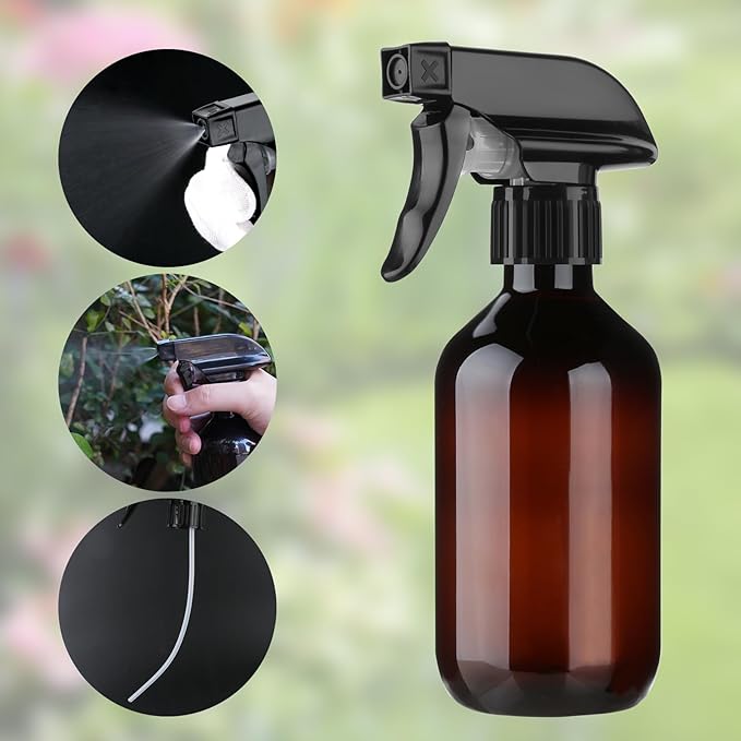 2-Pack Leakproof Spray Bottles (300ml/10oz) - Adjustable Nozzle for Fine Mist & Jet Stream | Premium Refillable Plastic Bottles for Hair Styling, Plant Misting, Cleaning Solutions (Brown)