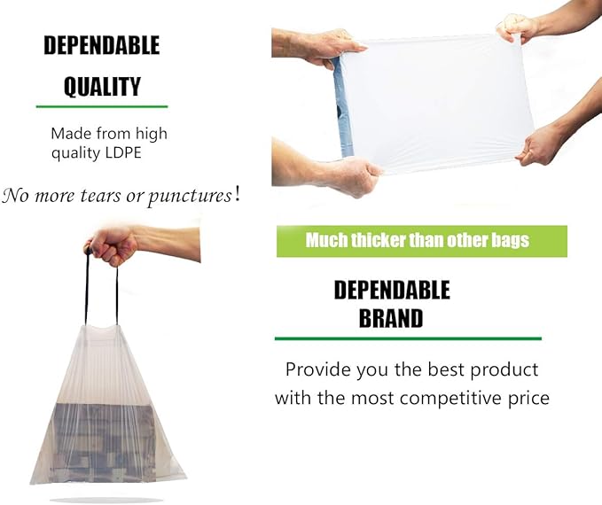 Besli 2.6 Gallon Drawstring Trash Bag Small Garbage Bag,100 Counts (White, 2.6 Gallon)