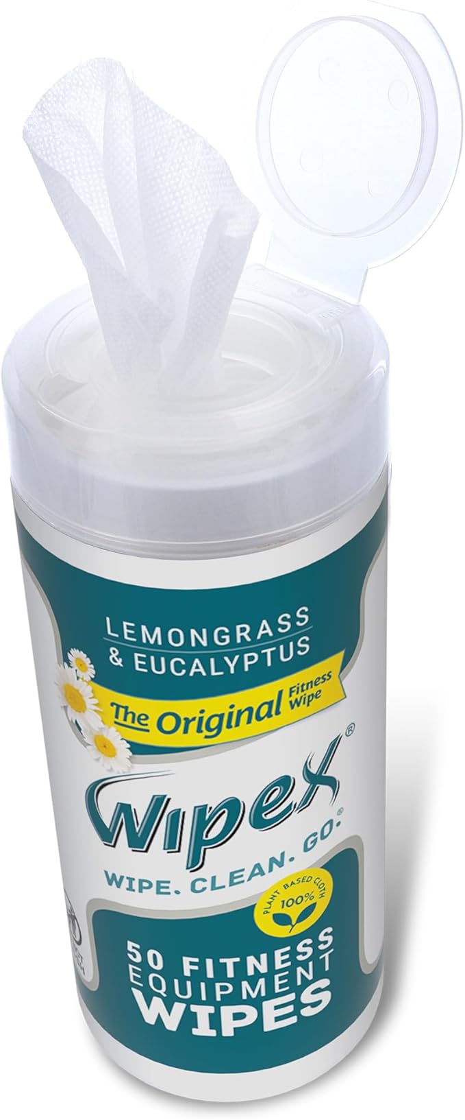 Wipex Fitness Equipment Wipes - Original Natural Plant Based Gym Wipes for Equipment, Clean Surfaces at Home or Gym, Use as a Yoga Mat Cleaner, Lemongrass, Eucalyptus & Vinegar, 50 Count (Pack of 1)