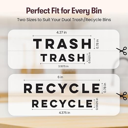 Modern Recycle & Trash Stickers - Minimalist, Discreet Vinyl Labels for Trash Cans & Bins - Elegant Indoor Waste & Recycling Signs for Home, Kitchen & Office | Black