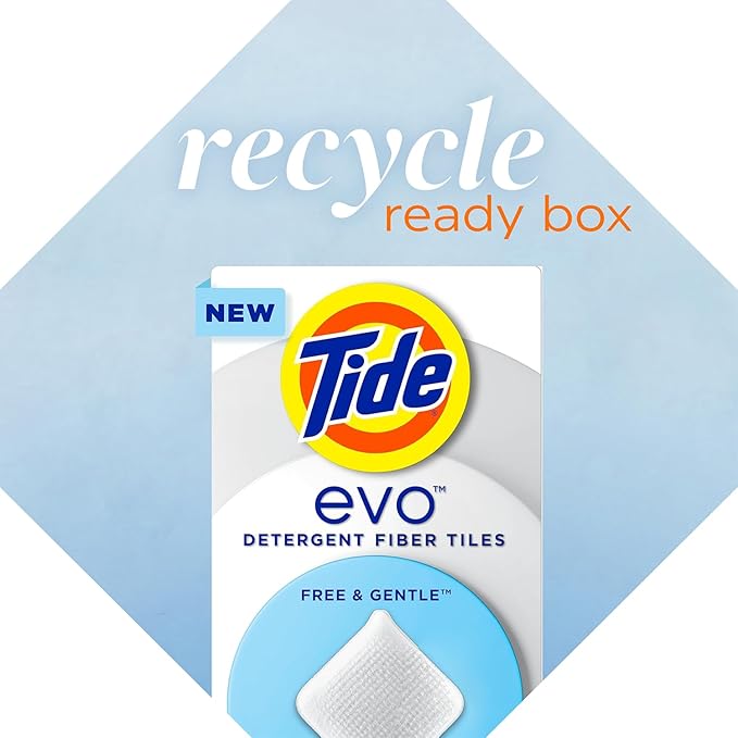 Tide Evo Free & Gentle Laundry Detergent Tiles, Fragrance-Free, 40 Medium Sized Loads, 40 ct, Easy to Use, Safe for All Machines and Water Conditions