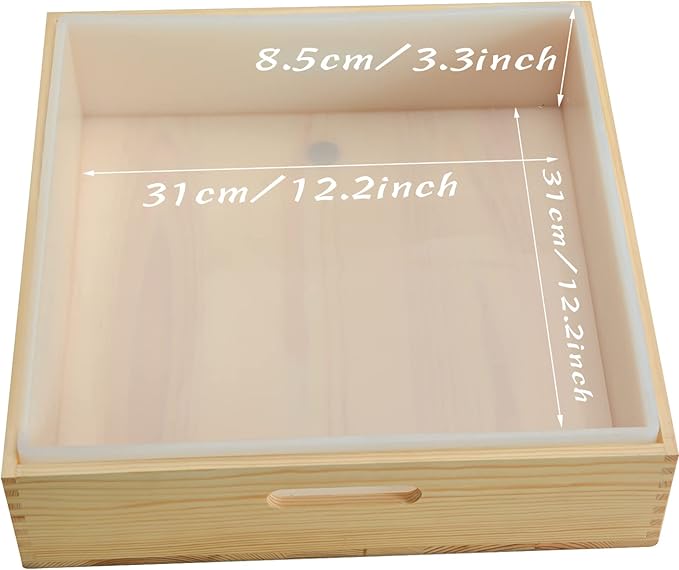 Large Soap Molds, 8L/282oz Rectangle Silicone Liner for 18 Bar Mold with Wooden Box and Lid,DIY Handmade Soap Making Tools