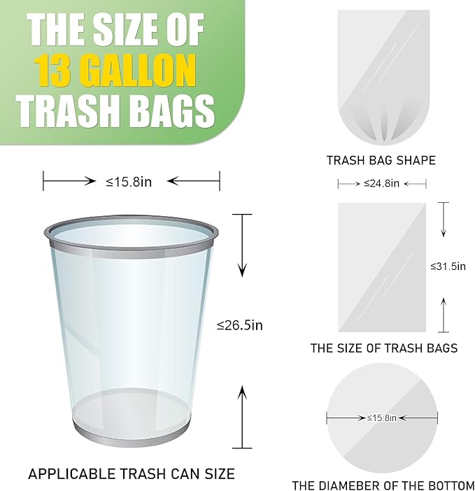 13 Gallon Tall Kitchen Trash Bags - 110 Count Clear Plastic Garbage Bags Unscented Trash Can Liners Strong Waste Basket Bags 49.2 Liter for Home and Office Bins